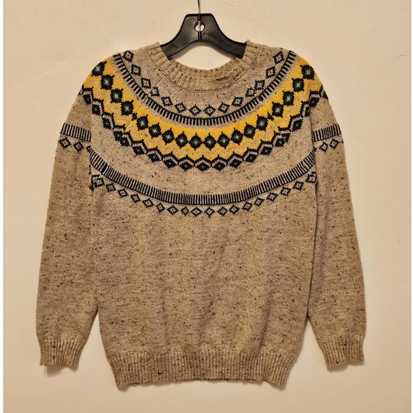 Weatherproof Vintage Sweaters - Weatherproof Vintage Womens Fair Isle Yoke Sweater Tan Yellow Speckled Small JT3